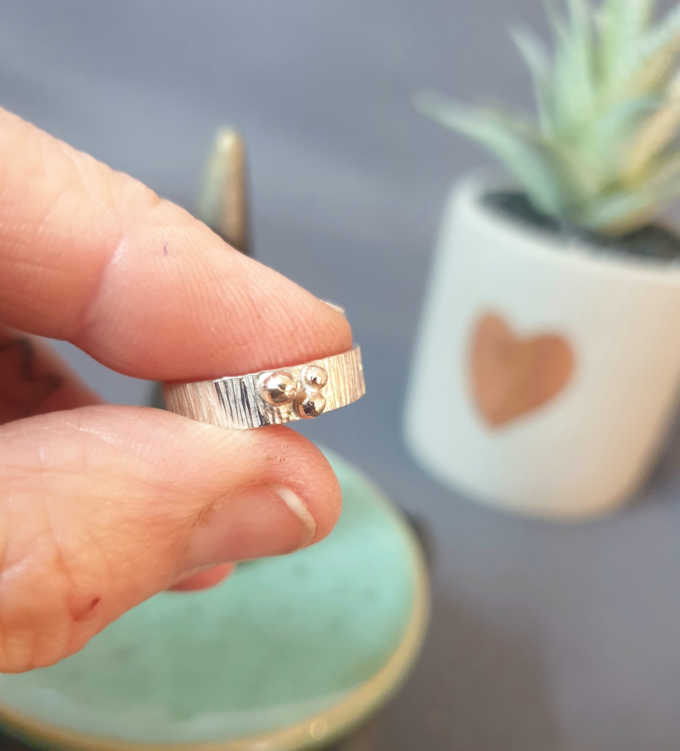 Wide Textured Ring with Golds Balls - Image 4