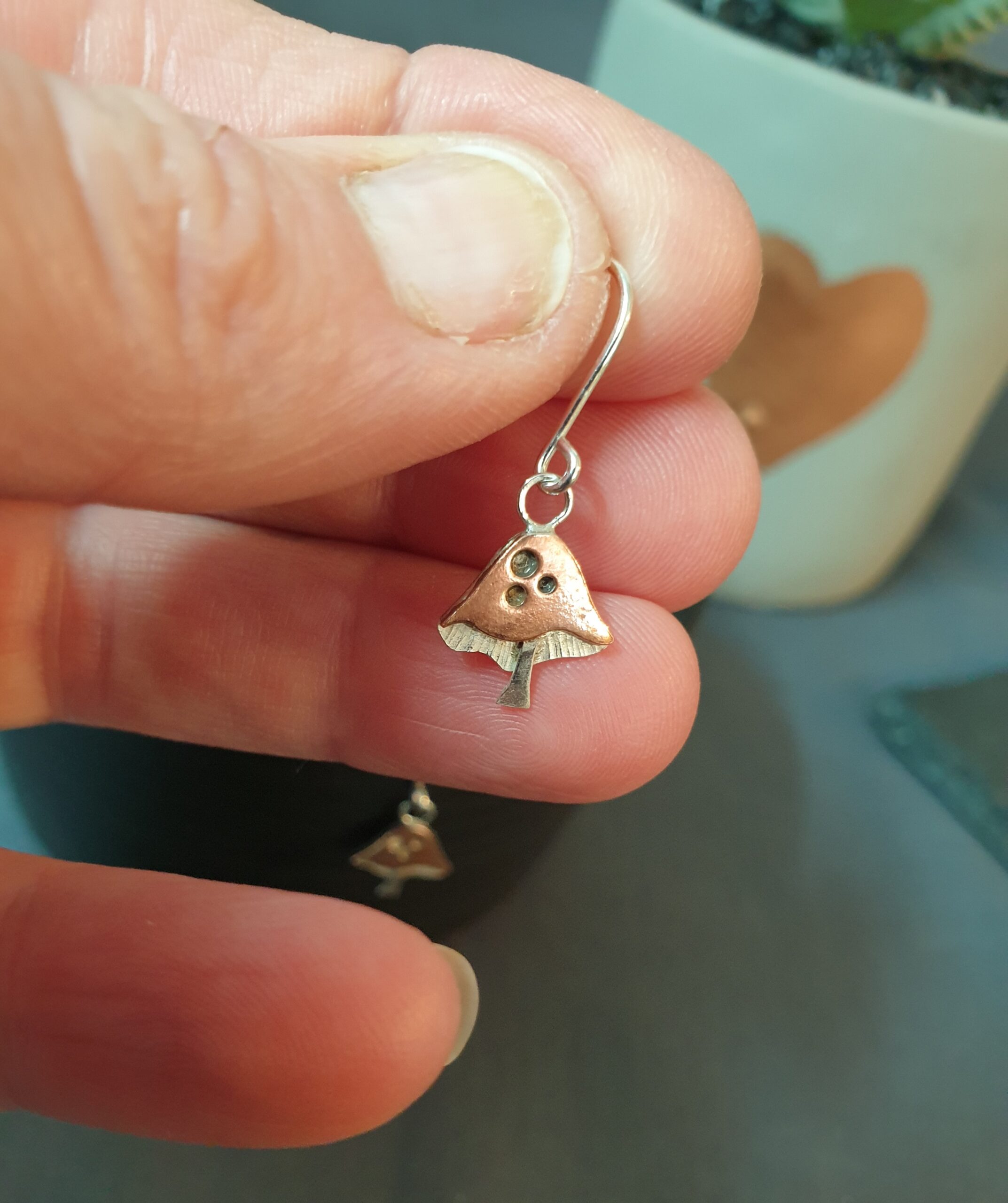 Handmade Toadstool Dangly Drop Earrings - Image 4