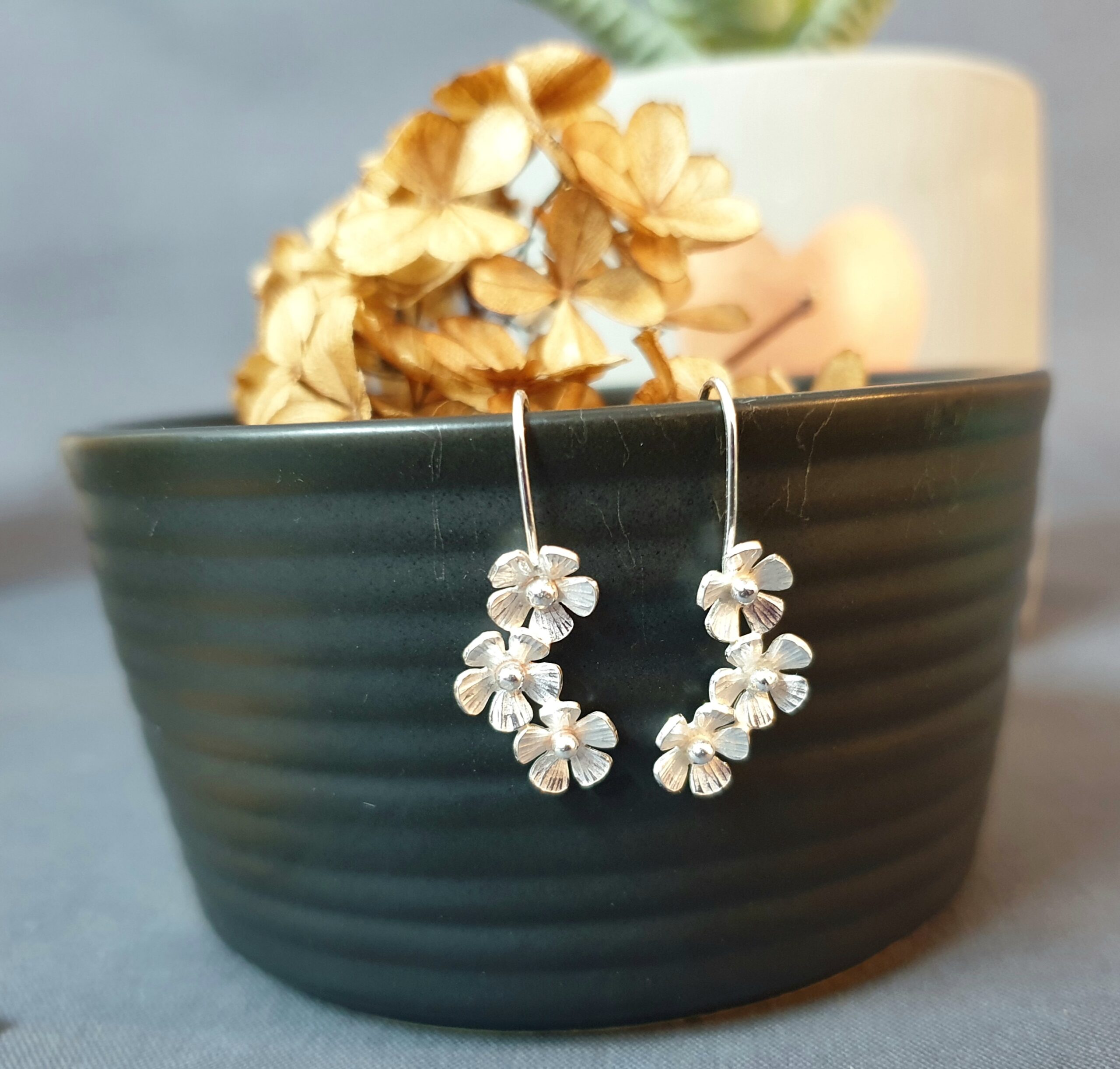 Triple Flower Drop Earrings - Image 2