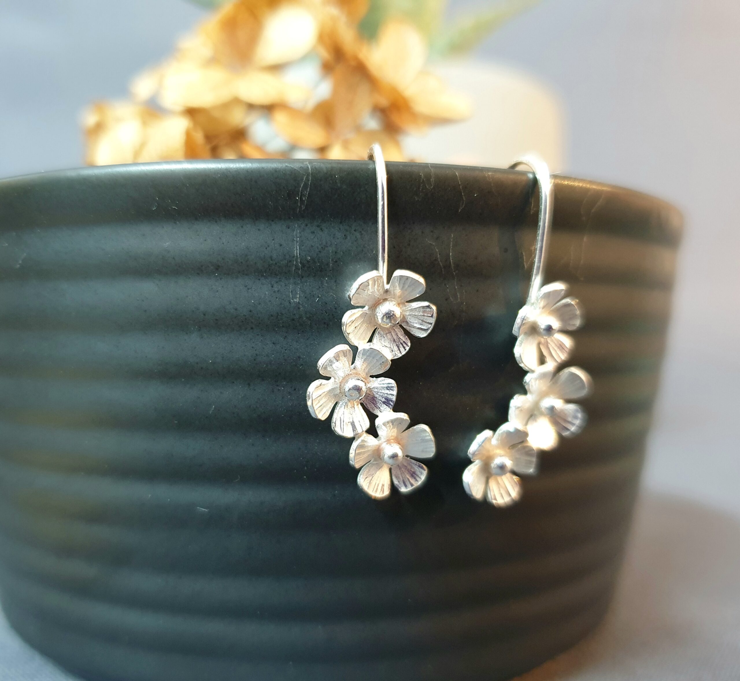 Triple Flower Drop Earrings