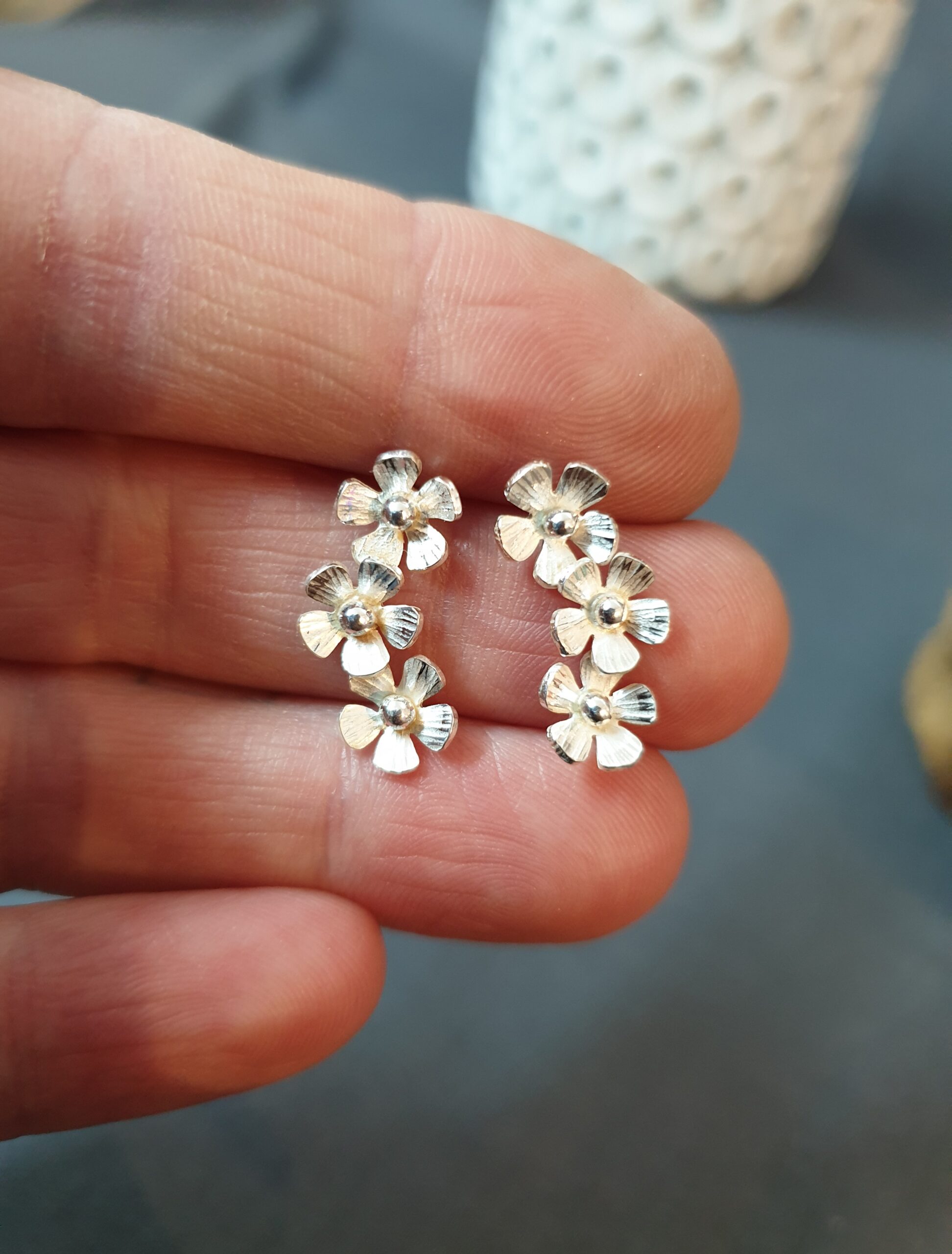 Triple Flower Stud Earrings - Image 2