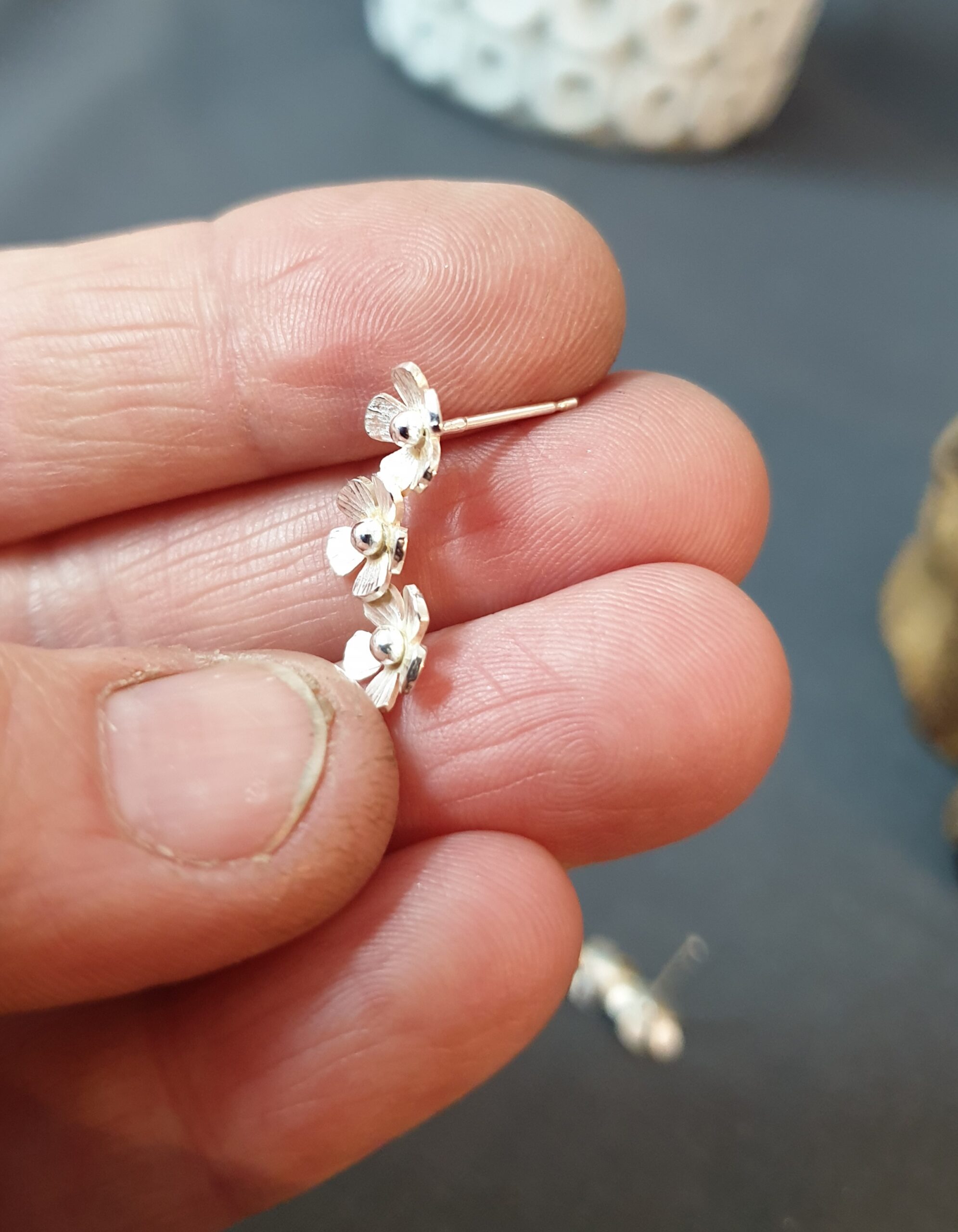 Triple Flower Stud Earrings - Image 3