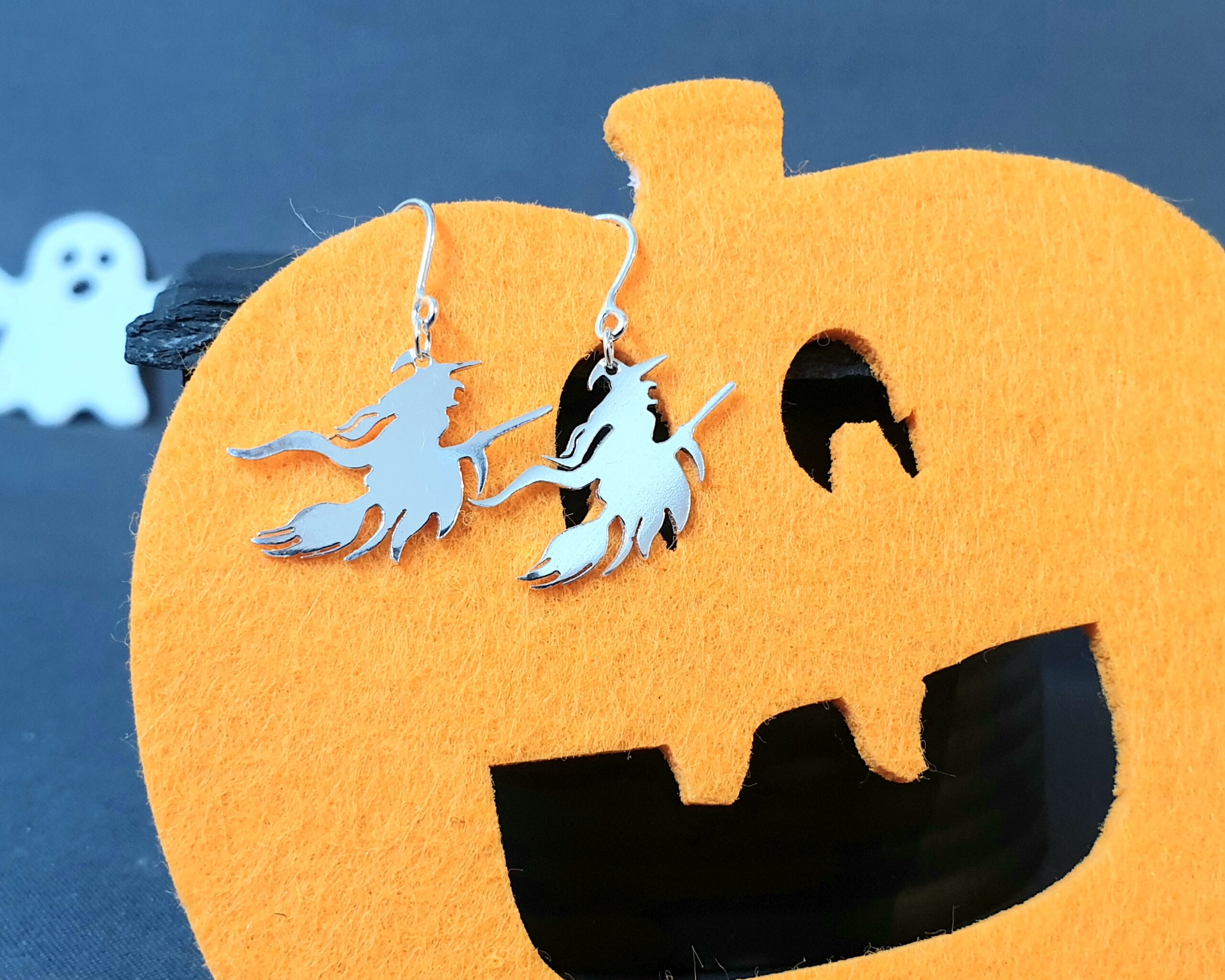 Halloween Witch & Broomstick Drop Earrings