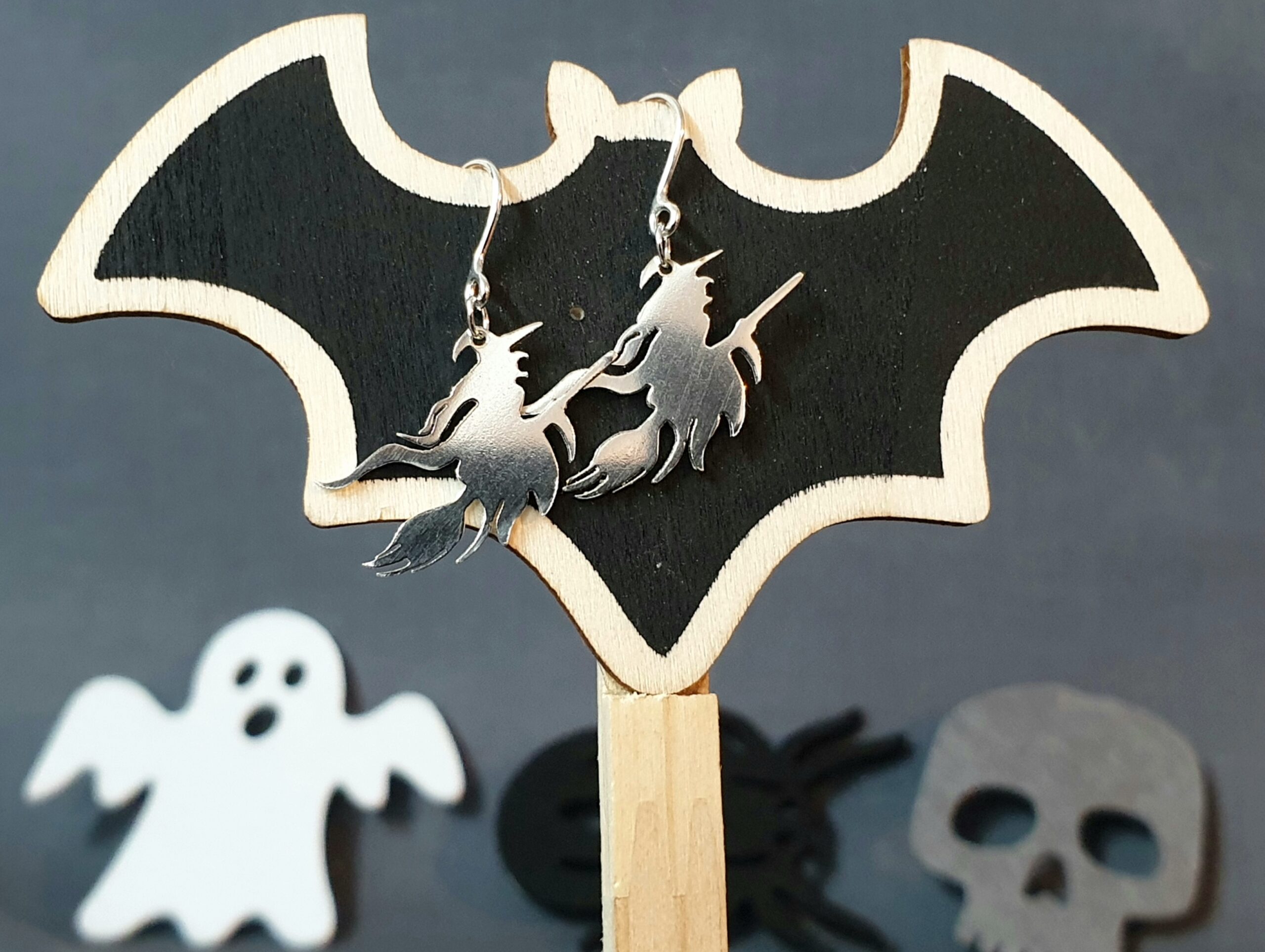 Halloween Witch & Broomstick Drop Earrings - Image 2