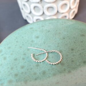 Small Beaded Silver Hoop Earrings